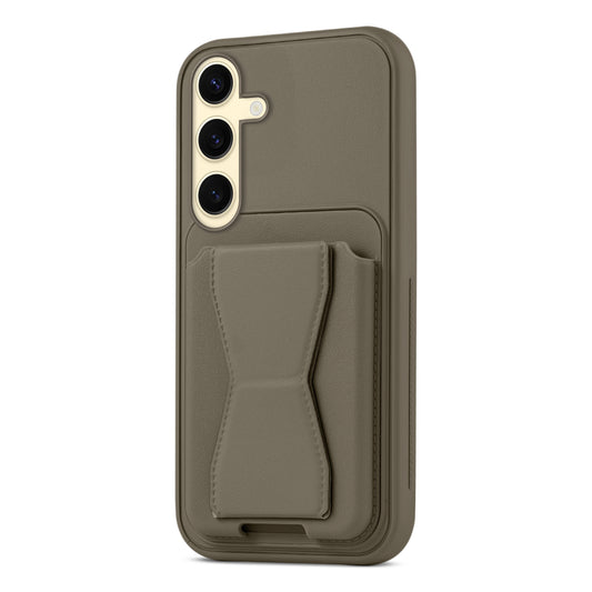 All in One Premium Leather Back Cover for Samsung S24 5G with Card Slot & Foldable Grip Holder