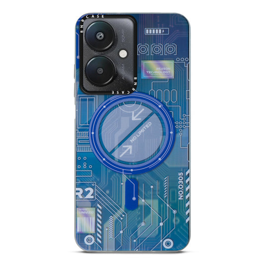 Futuristic Rainbow Effect Circuit Print Hard Back Cover For Redmi 13C 5G