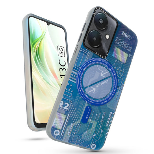 Futuristic Rainbow Effect Circuit Print Hard Back Cover For Redmi 13C 5G