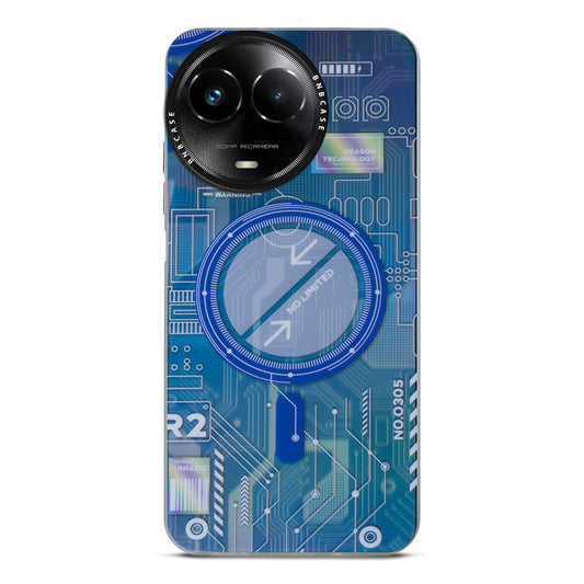 Futuristic Rainbow Effect Circuit Print Hard Back Cover For Realme C67 5G