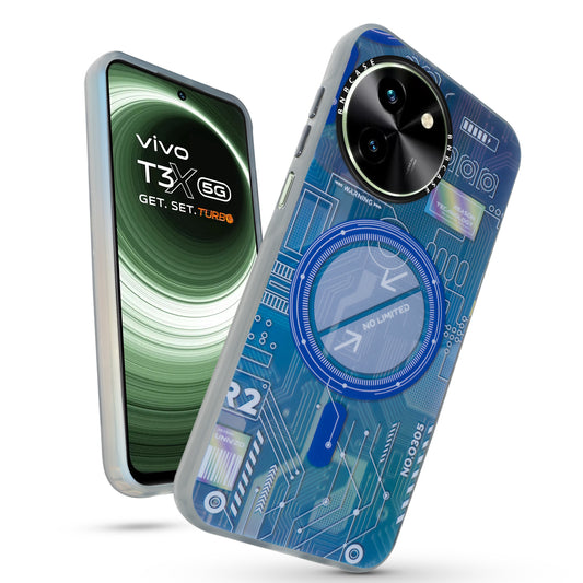 Colorful Reflective Circuit Prints Hard Back Protector Case For Vivo T3x 5G