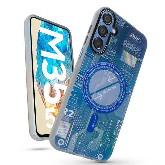 Colorful Reflective Circuit Prints Hard Back Protector Case For Samsung M35 5G