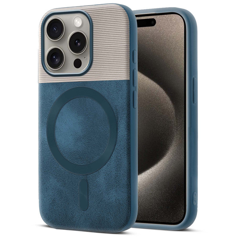 Smooth PU Leather MagSafe Back Cover for Apple iPhone 15 Pro Max