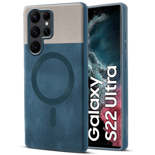 Smooth PU Leather Back Cover for Samsung S22 Ultra 5G , MagSafe Support & Soft Fabric Inside