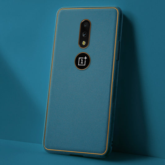Electroplated Frame Leather Back Cover for OnePlus 7