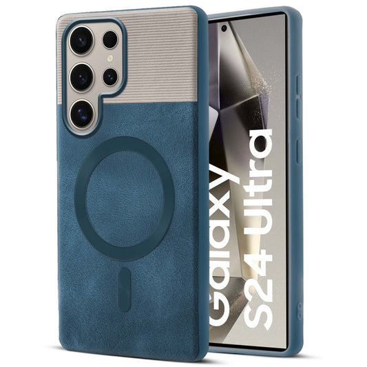 Smooth PU Leather Back Cover for Samsung S24 Ultra 5G , MagSafe Support & Soft Fabric Inside