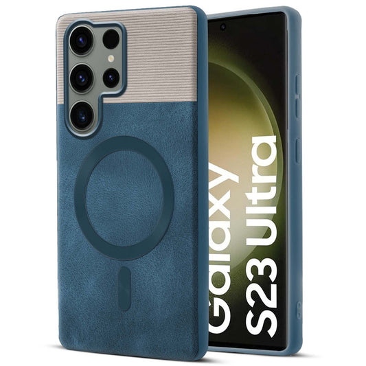 Smooth PU Leather Back Cover for Samsung S23 Ultra 5G , MagSafe Support & Soft Fabric Inside