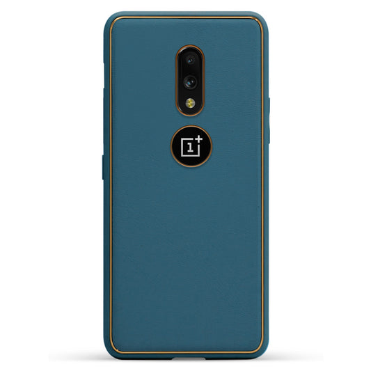 Electroplated Frame Leather Back Cover for OnePlus 7