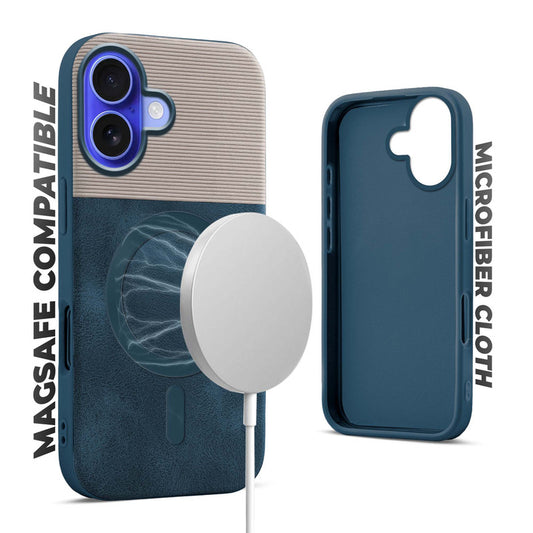 Smooth PU Leather Back Cover for Apple iPhone 16 , MagSafe Support & Soft Fabric Inside