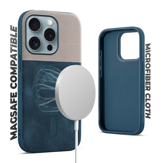 Smooth PU Leather Back Cover for Apple iPhone 15 Pro , MagSafe Support & Soft Fabric Inside