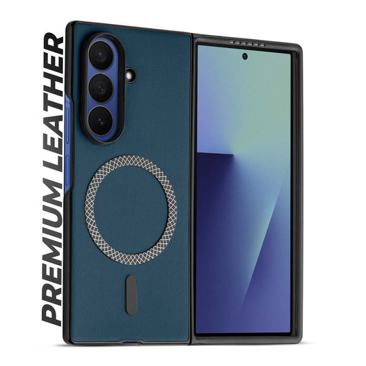 Executive Edition Hard Back Cover for Samsung Z Fold 7 with Magnetic Ring , Faux Leather Finish & Camera Guard
