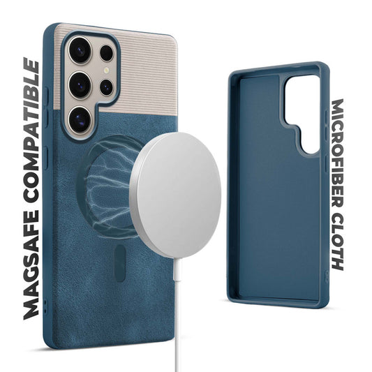 Smooth PU Leather Back Cover for Samsung S24 Ultra 5G , MagSafe Support & Soft Fabric Inside