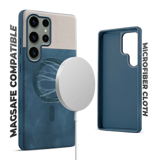 Smooth PU Leather Back Cover for Samsung S23 Ultra 5G , MagSafe Support & Soft Fabric Inside