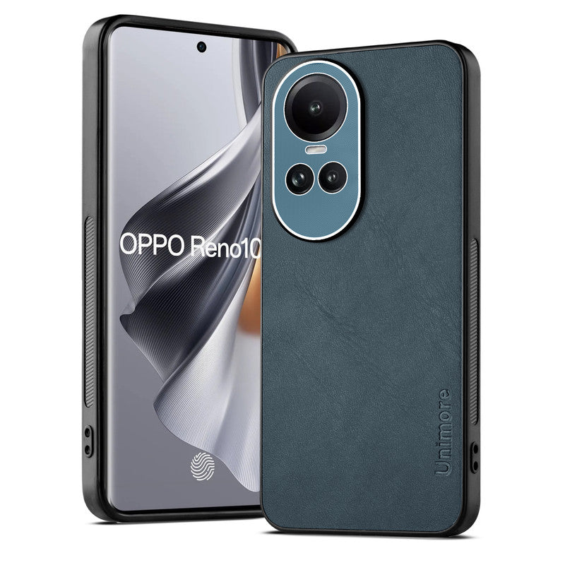 Unimore Leather Hard Case with Shiny Camera Protection For Oppo Reno 10 5G
