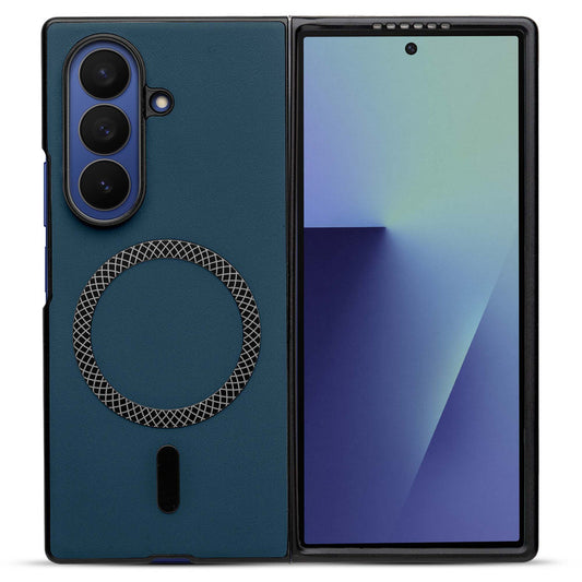 Executive Edition Hard Back Cover for Samsung Z Fold 7 with Magnetic Ring , Faux Leather Finish & Camera Guard