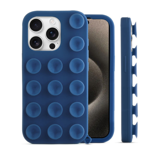 Glossy Colorful Liquid Silicone Comfort Grip Suction Case for Apple iPhone 15 Pro Max with Soft Touch Matte Finish & Built in Suction Pads