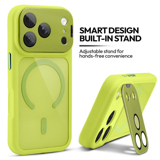 Apple iPhone 18 Pro Max Case with MagSafe Compatibility, Flip-Open Camera Cover Stand, Glossy Glass Back & Metallic Buttons