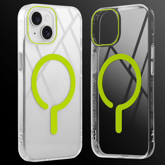Crystal Clear Airbag Bumper MagSafe Compatible Back Case For Apple iPhone 15 with Metal Finish Buttons