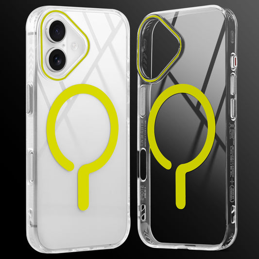 Crystal Clear Airbag Bumper MagSafe Compatible Back Case For Apple iPhone 16 with Metal Finish Buttons