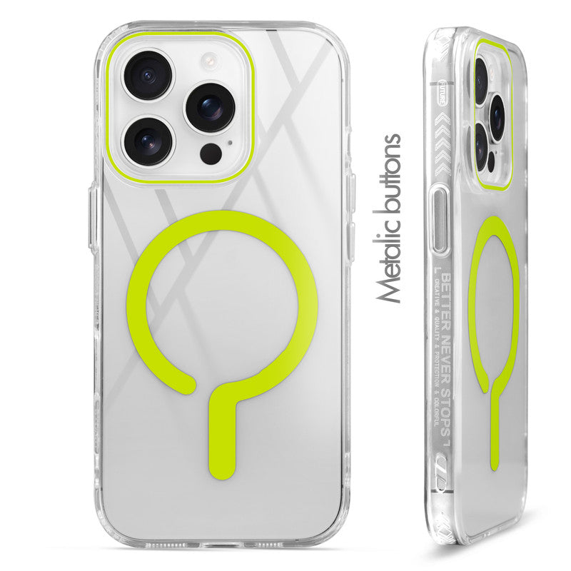 Crystal Clear Airbag Bumper Wireless Charging Support Compatible Back Case For Apple iPhone 13 Pro Max with Metal Finish Buttons