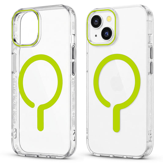 Crystal Clear Magnetic Back Case for Apple iPhone 14 with Air Cushion Bumper & Metal Finish Buttons
