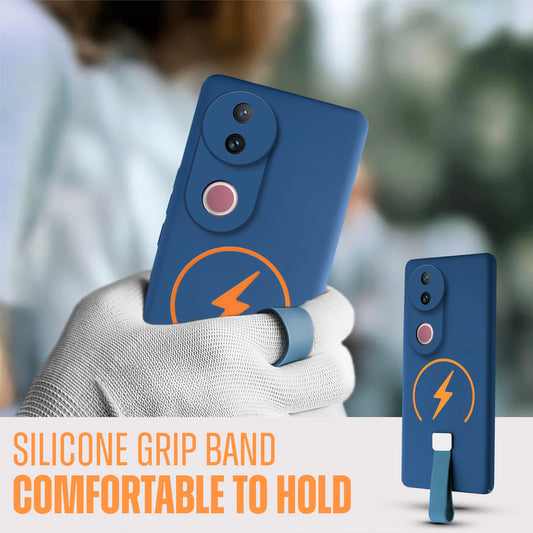 Compact and Stylish Silicon Finish Hard Cover For Vivo V50 5G with Integrated Grip Strap & MagSafe Charging Support