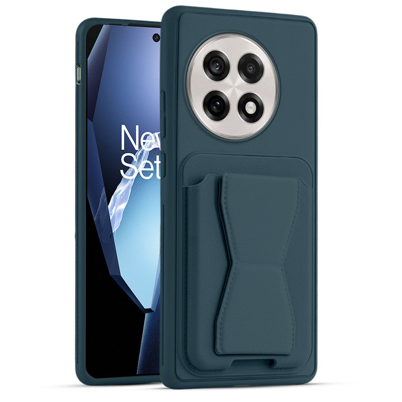 All in One Premium Leather Back Cover for Oneplus 13R 5G with Card Slot & Foldable Grip Holder