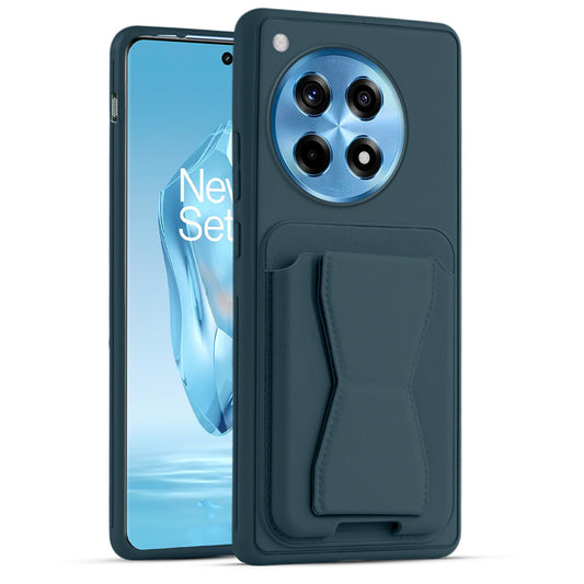 All in One Premium Leather Back Cover for OnePlus 12R 5G with Card Slot & Foldable Grip Holder