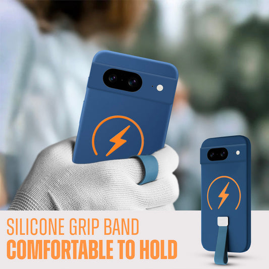 Compact and Stylish Silicon Finish Hard Cover For Google Pixel 8 with Integrated Grip Strap & MagSafe Charging Support