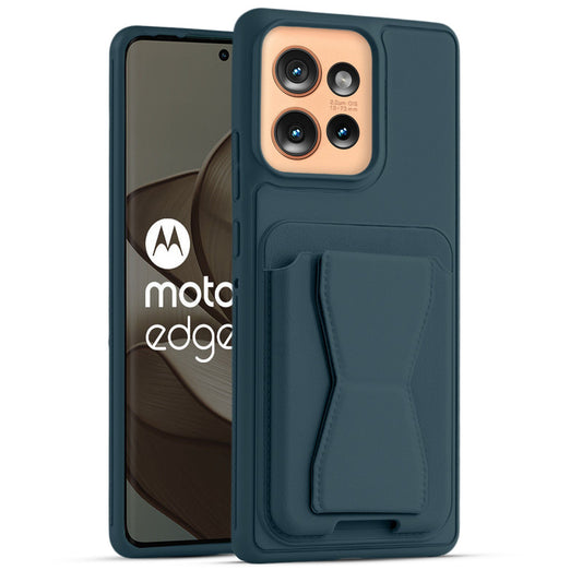 All in One Premium Leather Back Cover for Motorola Moto Edge 50 5G with Card Slot & Foldable Grip Holder