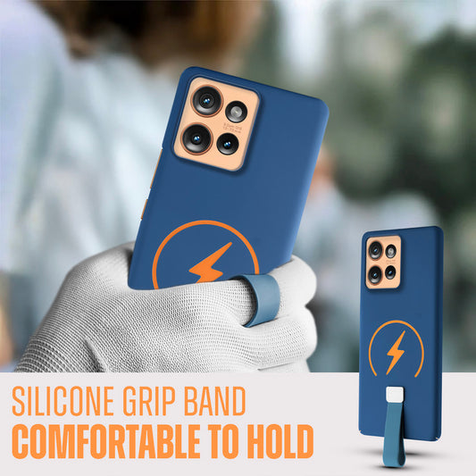 Compact and Stylish Silicon Finish Hard Cover For Motorola Moto Edge 50 5G with Integrated Grip Strap & MagSafe Charging Support