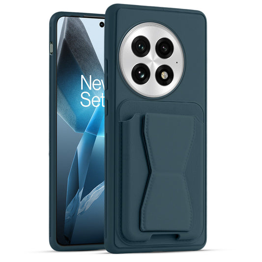 All in One Premium Leather Back Cover for OnePlus 13 5G with Card Slot & Foldable Grip Holder