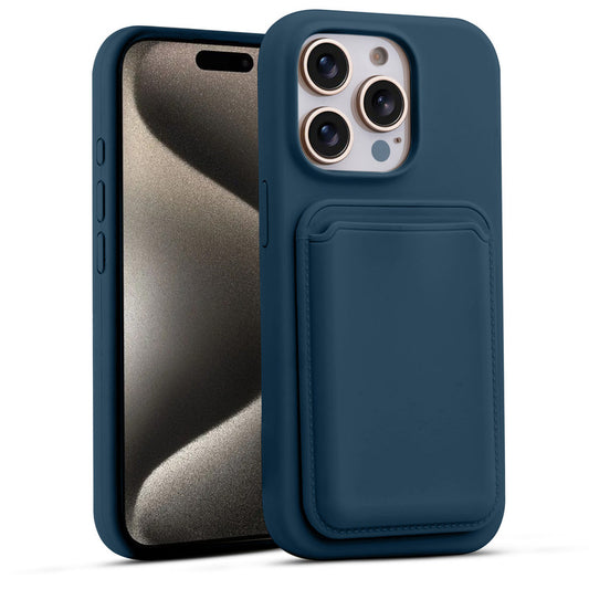 Silicon Magnetic Wireless Charging Back Case For Apple iPhone 15 Pro Max with Detachable Card Holder