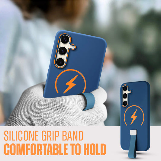 Compact and Stylish Silicon Finish Hard Cover For Samsung S24 FE 5G with Integrated Grip Strap & MagSafe Charging Support