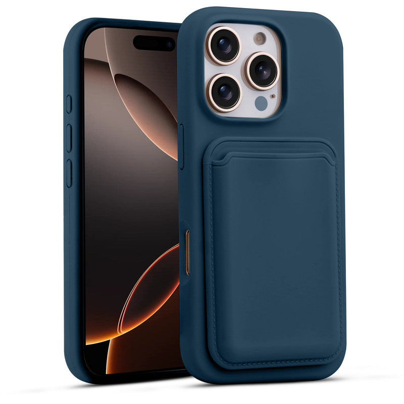 Silicon Magnetic Wireless Charging Back Case For Apple iPhone 16 Pro with Detachable Card Holder
