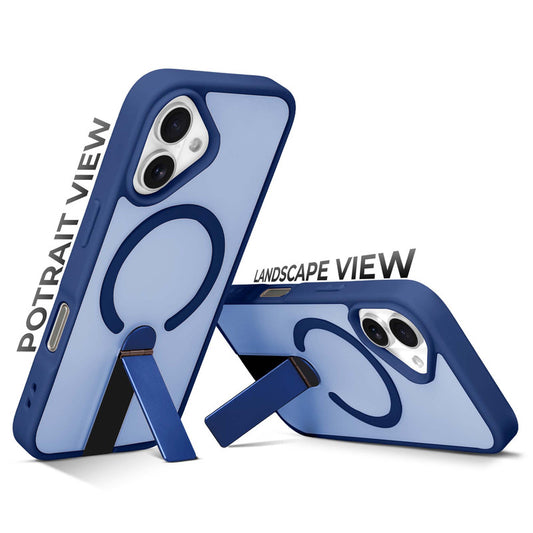 3-in-1 Frosted Back Case for Apple iPhone 16 with Magnetic Support, Vertical Stand & Silicone Grip