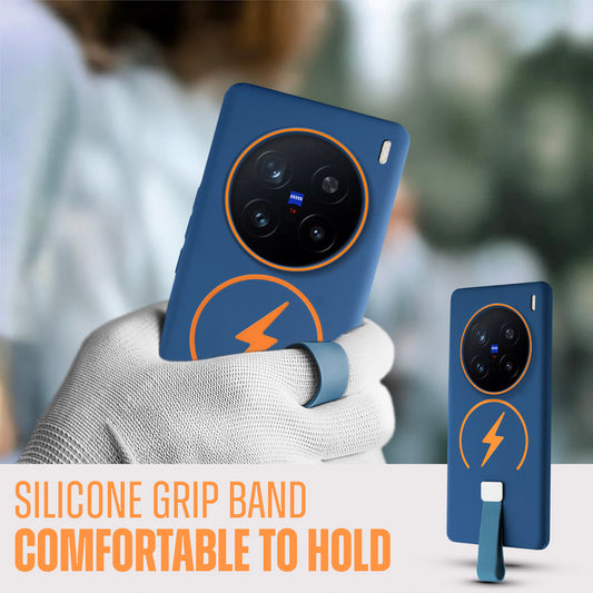 Compact and Stylish Silicon Finish Hard Cover For Vivo X200 Pro 5G with Integrated Grip Strap & MagSafe Charging Support