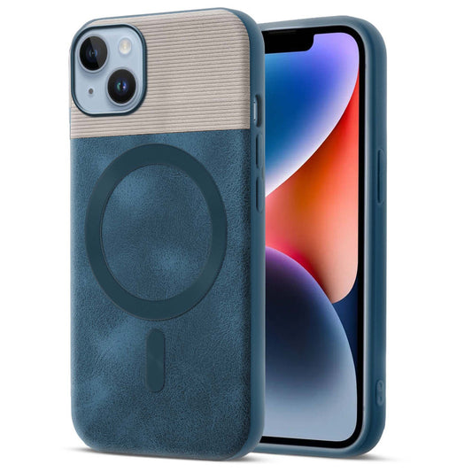 Smooth PU Leather MagSafe Back Cover for Apple iPhone 14