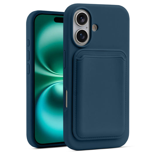 Silicon Magnetic Wireless Charging Back Case For Apple iPhone 16 with Detachable Card Holder