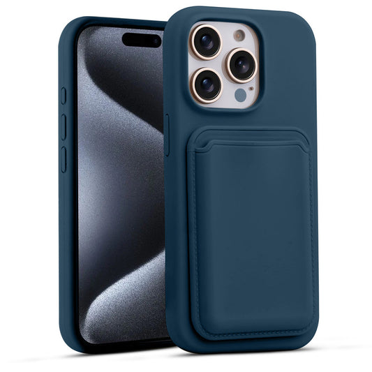 Silicon Magnetic Wireless Charging Back Case For Apple iPhone 15 Pro with Detachable Card Holder