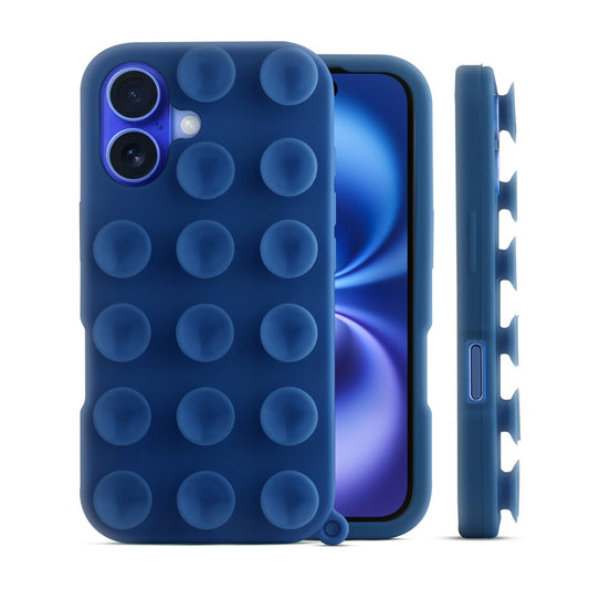 Glossy Colorful Liquid Silicone Comfort Grip Suction Case for Apple iPhone 16 with Soft Touch Matte Finish & Built in Suction Pads