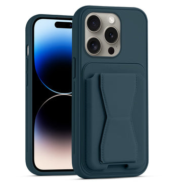 All in One Premium Leather Back Cover for Apple iPhone 14 Pro with Card Slot & Foldable Grip Holder