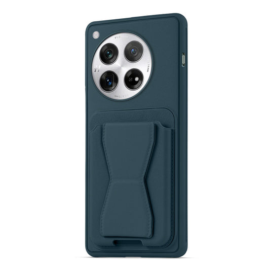 All in One Premium Leather Back Cover for OnePlus 12 5G with Card Slot & Foldable Grip Holder