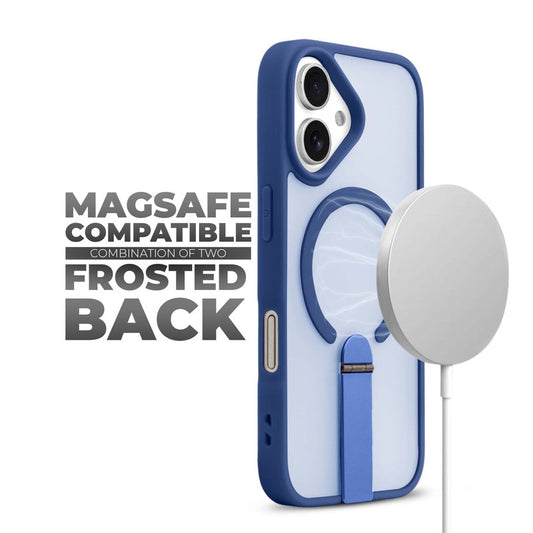 3-in-1 Frosted Back Case for Apple iPhone 16 with Magnetic Support, Vertical Stand & Silicone Grip