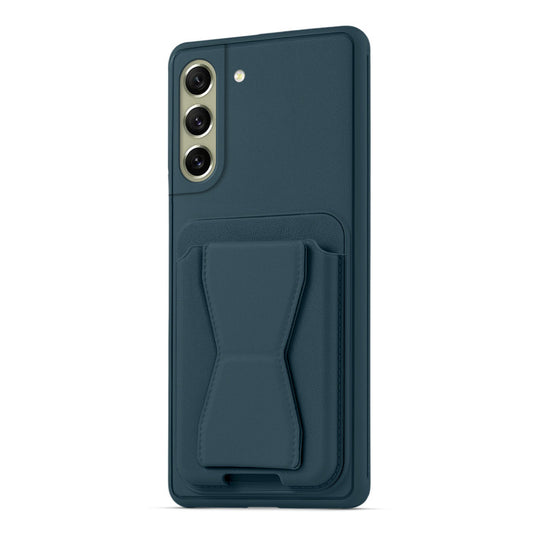 All in One Premium Leather Back Cover for Samsung S21 FE 5G with Card Slot & Foldable Grip Holder