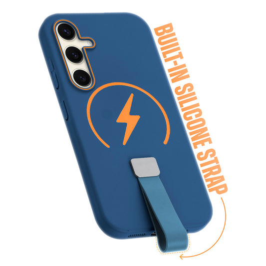 Compact and Stylish Silicon Finish Hard Cover For Samsung S24 FE 5G with Integrated Grip Strap & MagSafe Charging Support