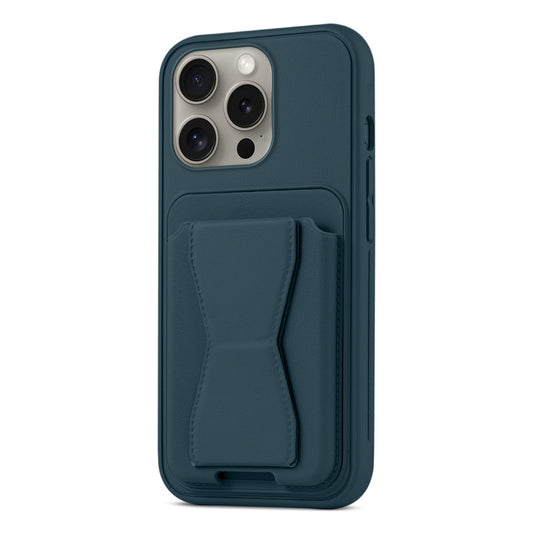All in One Premium Leather Back Cover for Apple iPhone 14 Pro with Card Slot & Foldable Grip Holder