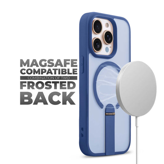 3-in-1 Frosted Back Case for Apple iPhone 15 Pro Max with Magnetic Support, Vertical Stand & Silicone Grip