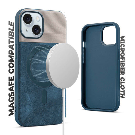 Smooth PU Leather Back Cover for Apple iPhone 15 , MagSafe Support & Soft Fabric Inside
