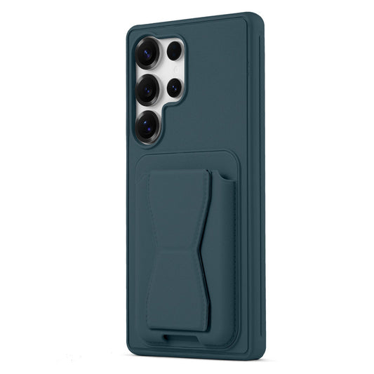 All in One Premium Leather Back Cover for Samsung S23 Ultra 5G with Card Slot & Foldable Grip Holder